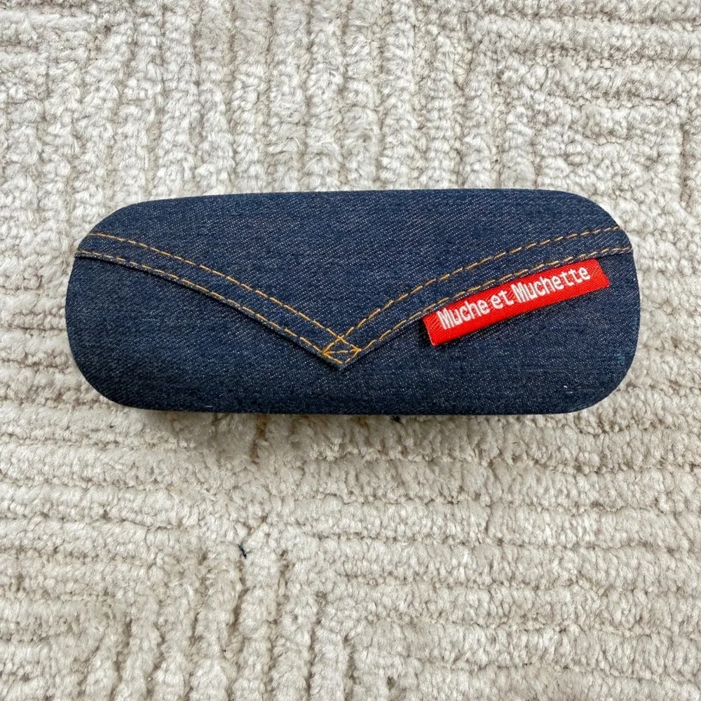 Muche et Muchette Glasses Case Blue Denim Hard Shell Eyewear Protector Y2K Retro